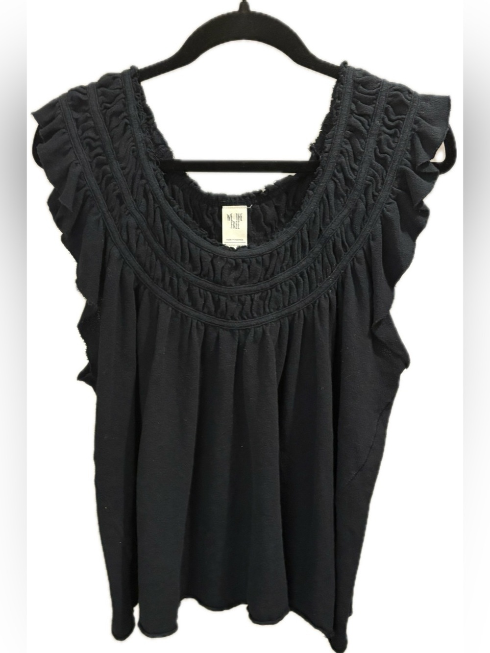 We The Free FP Black Ruffle Sleeve Top